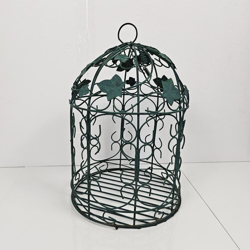 Vintage Metal Ivy Bird Cage Plant Stand Garden Display Decor Green Wire 12"